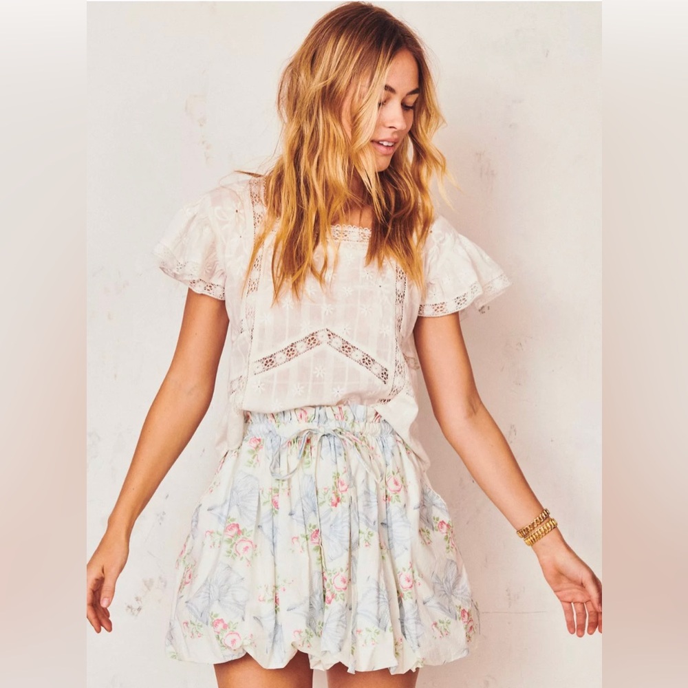 LoveShackFancy Cheyenne skirt in Pastel Blue, Size Small